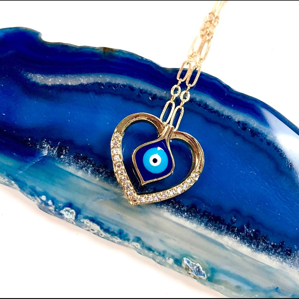 Evil Eye Necklace, Hamsa, Heart, Protection, Boho - Picture 1 of 9